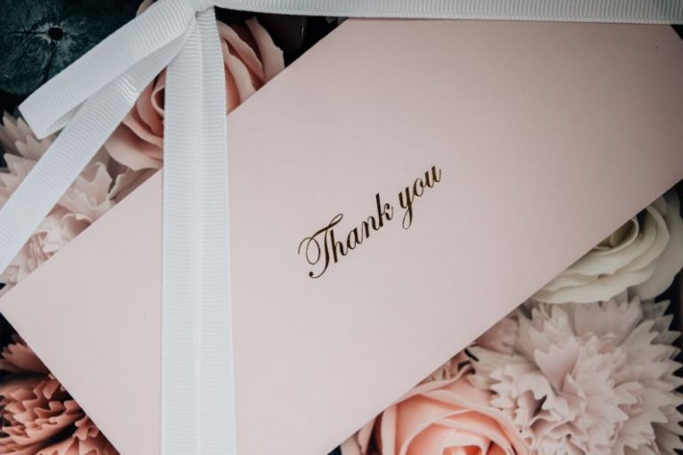 Thank You Note - white box with white ribbon