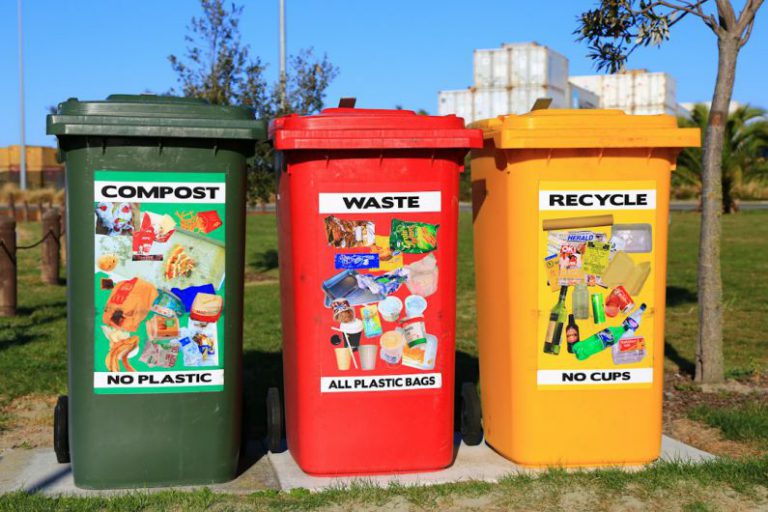 Recycling Bins - red yellow and green trash bins